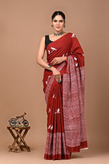 PAKSHI VARNAM – MAROON BIRD PRINT COTTON MUL MUL SAREE