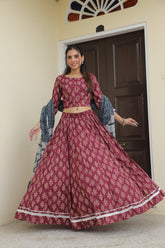 Maroon Handblock Printed Lehanga set