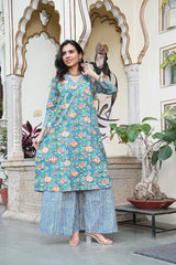 AQUA BLOSSOM KURTA SET