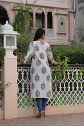ELEGANT FLORAL HAND BLOCK PRINTED COTTON KURTI