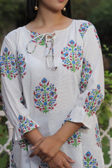 ELEGANT FLORAL HAND BLOCK PRINTED COTTON KURTI