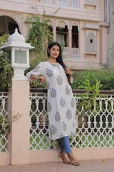 ELEGANT FLORAL HAND BLOCK PRINTED COTTON KURTI