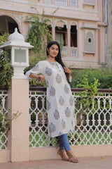 ELEGANT FLORAL HAND BLOCK PRINTED COTTON KURTI