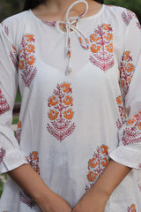 ELEGANT ORANGE FLORAL HAND BLOCK PRINTED KURTI