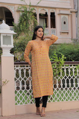 SUNSHINE YELLOW HAND BLOCK PRINTED KURTI