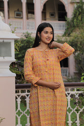 SUNSHINE YELLOW HAND BLOCK PRINTED KURTI