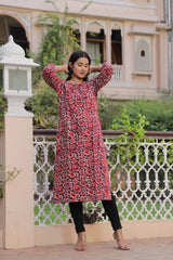 RED PRINTED STRAIGHT KURTI