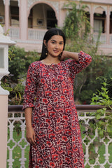 RED PRINTED STRAIGHT KURTI