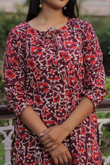 RED PRINTED STRAIGHT KURTI