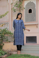 INDIGO PRINTED STRAIGHT KURTI