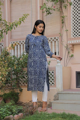 INDIGO LEAF BLOCK PRINT COTTON KURTI