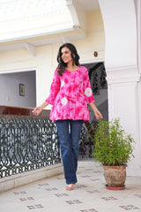 PINK SHIBORI HAND-DYED COTTON TUNIC TOP