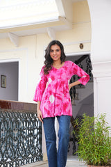 PINK SHIBORI HAND-DYED COTTON TUNIC TOP