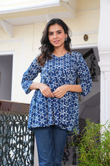 INDIGO BLUE STAR PRINT COTTON TUNIC