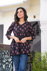 BLACK & ROSE HAND BLOCK PRINTED COTTON TUNIC