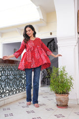 HOT RED BATIK PRINT COTTON TUNIC