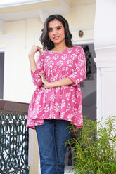 PINK HANDBLOCK PRINTED COTTON KURTI