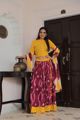 Sunshine Yellow & Wine Tie-Dye Lehenga Set