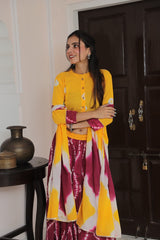Sunshine Yellow & Wine Tie-Dye Lehenga Set