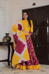 Sunshine Yellow & Wine Tie-Dye Lehenga Set