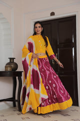 Sunshine Yellow & Wine Tie-Dye Lehenga Set