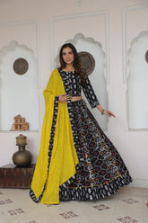 Black & Yellow Bandhani Printed Lehenga Set