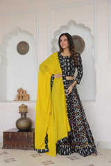 Black & Yellow Bandhani Printed Lehenga Set