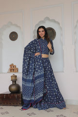 Indigo Blue Handblock Print Lehenga Set