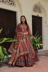 Rust & Cream HandblockPrinted Lehenga Set