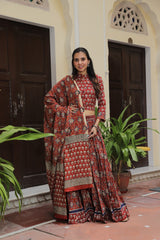 Rust & Cream HandblockPrinted Lehenga Set