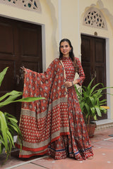 Rust & Cream HandblockPrinted Lehenga Set