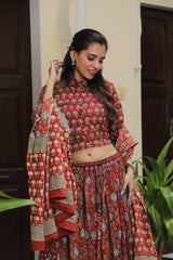 Rust & Cream HandblockPrinted Lehenga Set