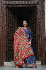 Indigo&syahi beggar HandblockLehenga Set