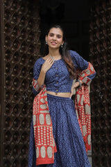 Indigo&syahi beggar HandblockLehenga Set