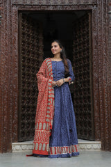 Indigo&syahi beggar HandblockLehenga Set