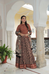 Rust & Black Ajrakh Printed Cotton Lehenga Set