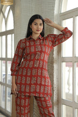 RUST BAGRU PRINT HANDBLOCK-STYLE CO-ORD SET