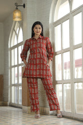 RUST BAGRU PRINT HANDBLOCK-STYLE CO-ORD SET