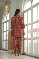 RUST BAGRU PRINT HANDBLOCK-STYLE CO-ORD SET
