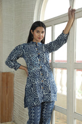 INDIGO LEAF & DIAMOND PRINT CO-ORD SET