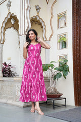 Fuchsia Pink Shibori Tie-Dye Flared Long Dress