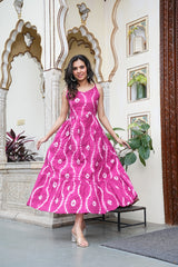 Fuchsia Pink Shibori Tie-Dye Flared Long Dress