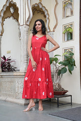 "Red Polka tie dyeCotton Flared Dress"