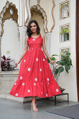 "Red Polka tie dyeCotton Flared Dress"