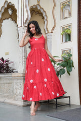 "Red Polka tie dyeCotton Flared Dress"