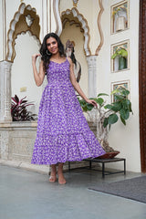 PURPLE FLORAL COTTON LONG DRESS