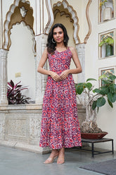 MULTICOLOR ABSTRACT PRINT COTTON LONG DRESS