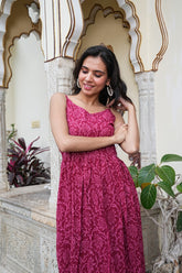 WINE PINK FLORAL COTTON LONG DRESS