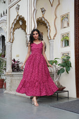 WINE PINK FLORAL COTTON LONG DRESS