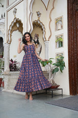 BOHO CHIC NAVY BLUE FLORAL LONG DRESS